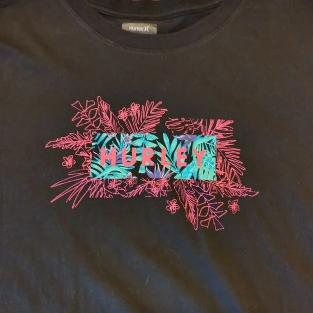 Hurley T-shirt Men's Size Medium Black Hawaiian T-Shirt Short Sleeve - Picture 3 of 7